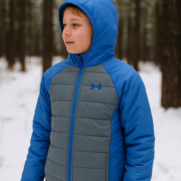 Under Armour ColdGear Puffer Jacket Blue Gray Youth Large (14-16) - Picture 1 of 9